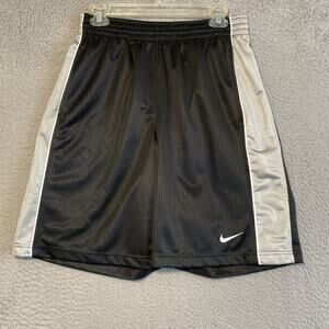 Nike Athletic Basketball Shorts Black Silver White Swoosh Gym Activewear